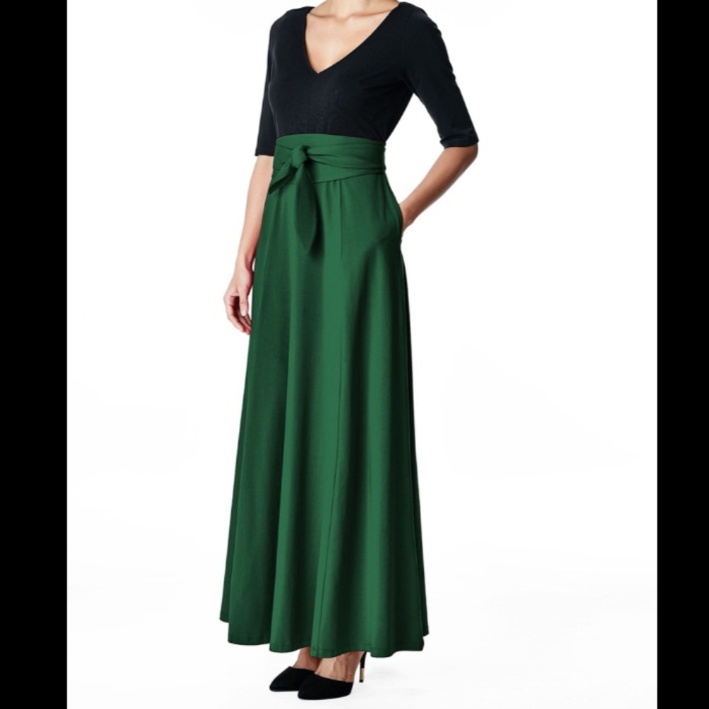 eShakti Obi Two Tone Green Black Cotton Maxi Dress